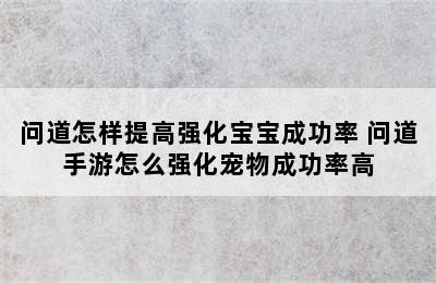 问道怎样提高强化宝宝成功率 问道手游怎么强化宠物成功率高